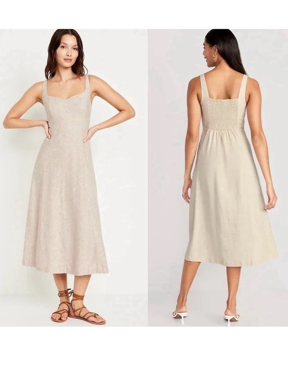Old Navy Fit and Flare Dress Flax Linen Medium Linen-blend
